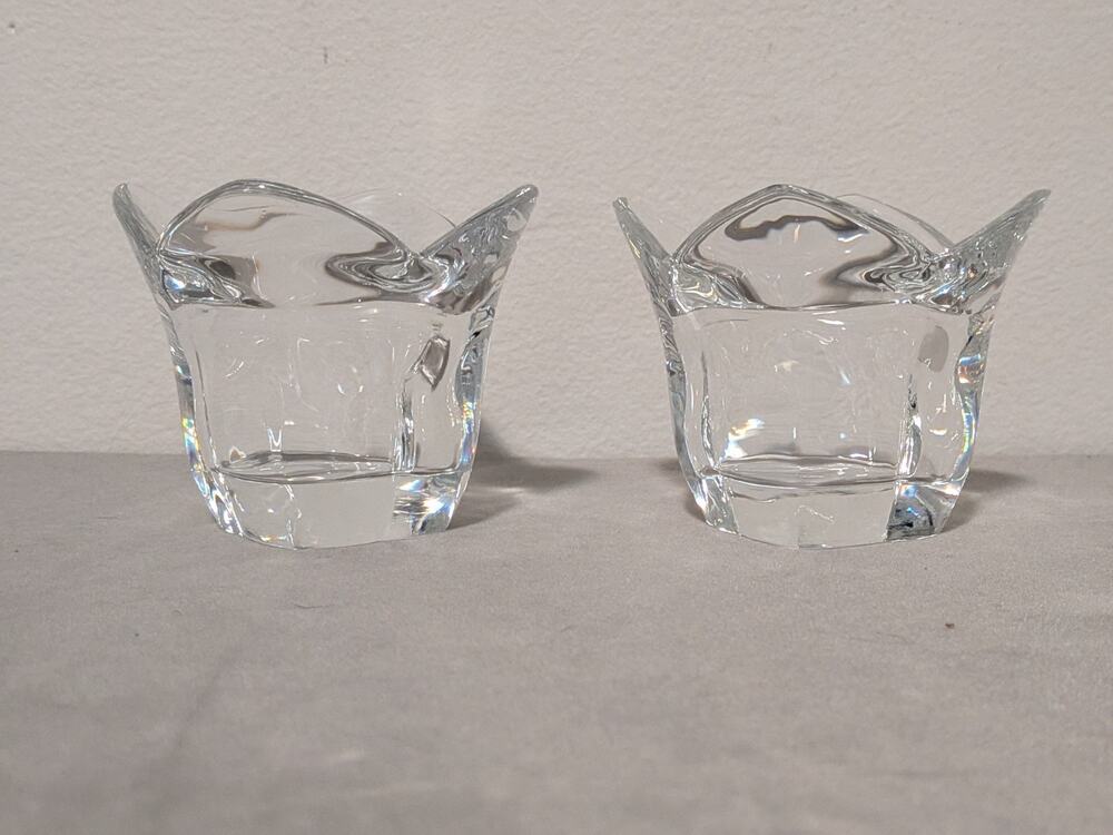 Set of 2 DePlomb Crystal Tulip Votive Candle Holders